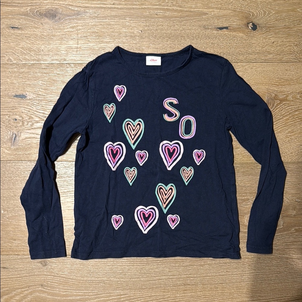 SO Girls' Navy Heart Long Sleeve Tee